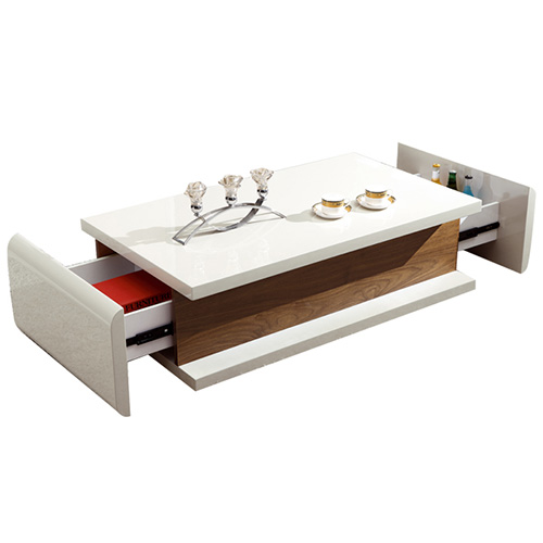 BN DESIGN HIGH GLOSS WHITE COFFEE TABLE WITH SIDE DRAWERS LIVING ROOM FURNITURE